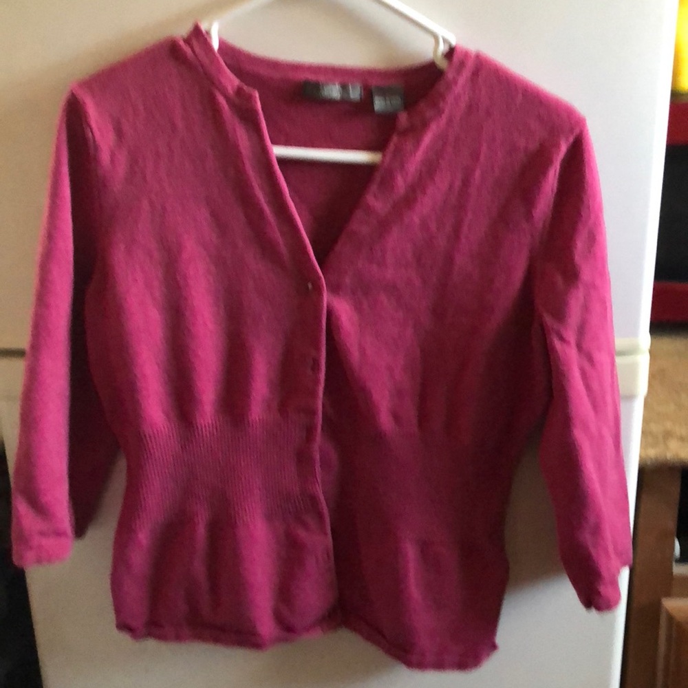 Bright pink button up cardigan sweater